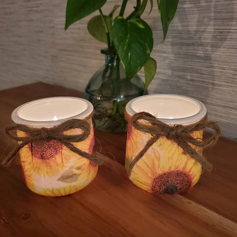 Oui Jar Seasonal Summer Sunflower Candle Votives Holder Cup Trinket Coin Jar